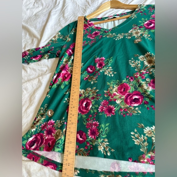 The Pioneer Woman long sleeve floral green v-neck shirt small oversized - Picture 5 of 9